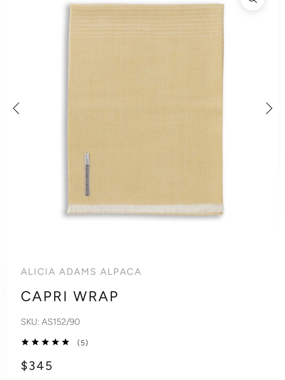 Alicia Adams Alpaca Capri Wrap – French Yellow – 100% Baby Alpaca – NWT